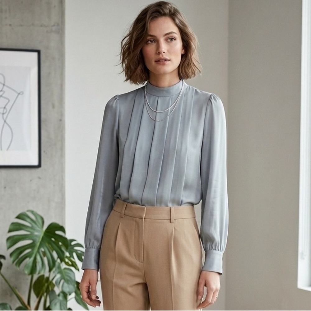 H&M Light Gray Pleated Blouse.